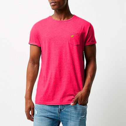 Camiseta masculina rosa com logo verde limão Huntermann®